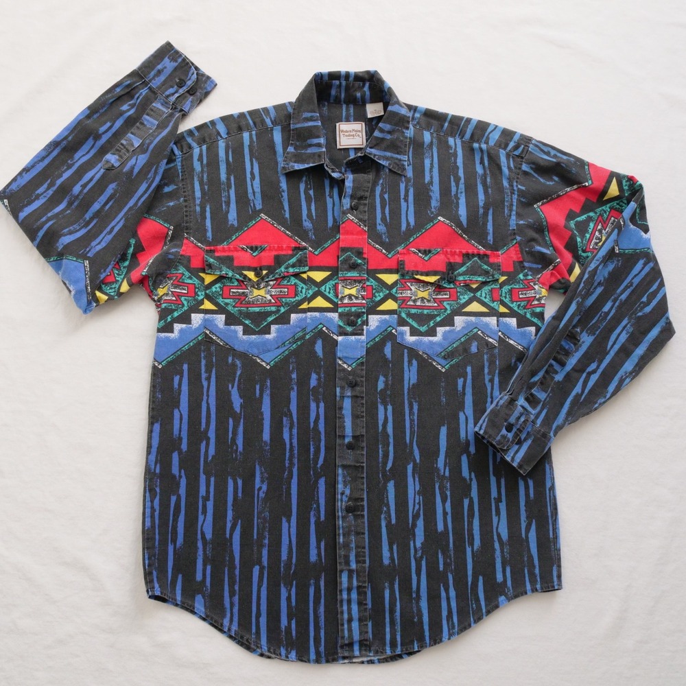 90s Western Plains Trading‎ Co. psychedelic southwest print button down shirt